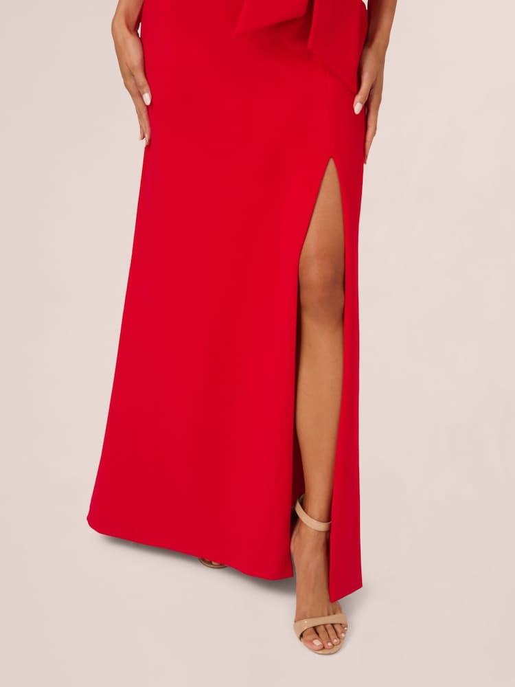 Adrianna Papell Red Bow Front Crepe Gown - Image 5 of 7