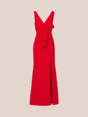 Adrianna Papell Red Bow Front Crepe Gown - Image 6 of 7
