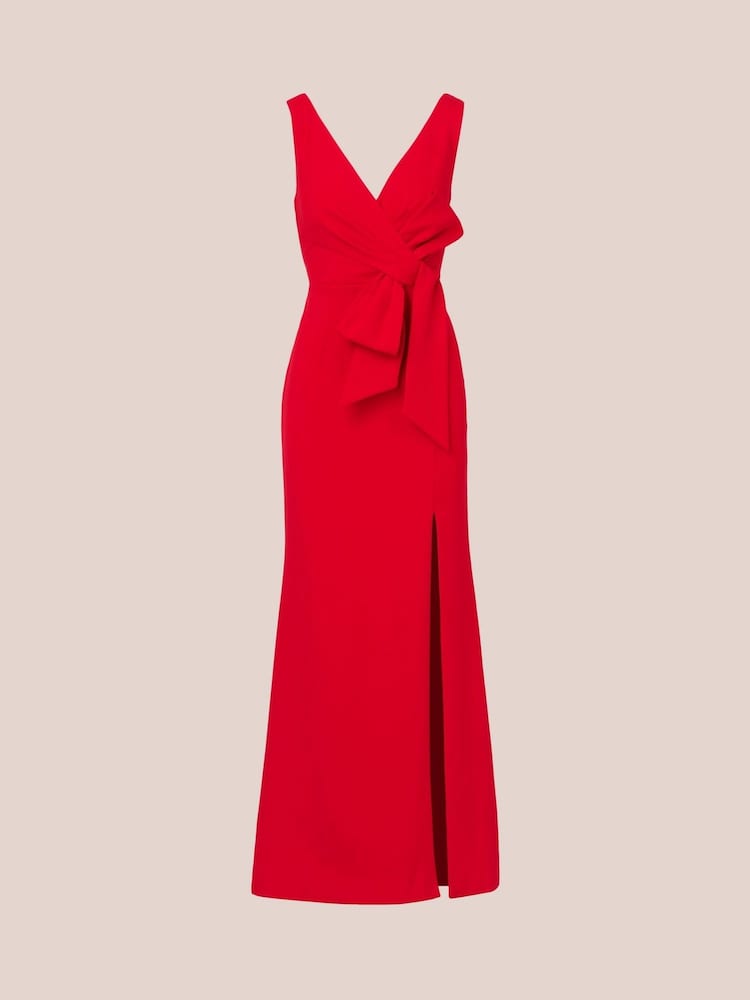 Adrianna Papell Red Bow Front Crepe Gown - Image 6 of 7