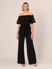 Adrianna Papell Black Lace And Crepe Jumpsuit - Imagen 1 de 7