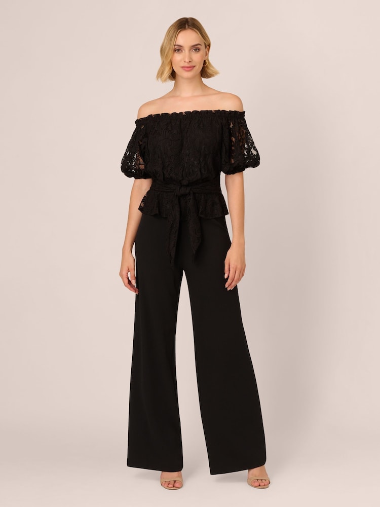 Adrianna Papell Black Lace And Crepe Jumpsuit - Imagen 1 de 7