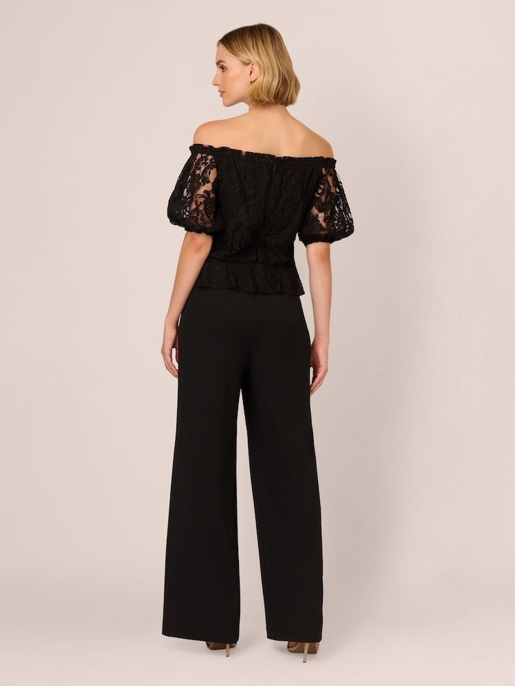 Adrianna Papell Black Lace And Crepe Jumpsuit - Imagen 2 de 7