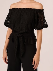 Adrianna Papell Black Lace And Crepe Jumpsuit - Imagen 4 de 7