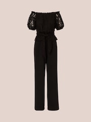 Adrianna Papell Black Lace And Crepe Jumpsuit - Imagen 6 de 7