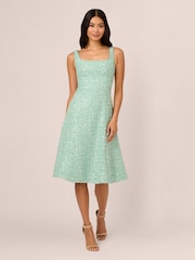 Adrianna Papell Green Fit And Flare Boucle Dress - Image 1 of 7