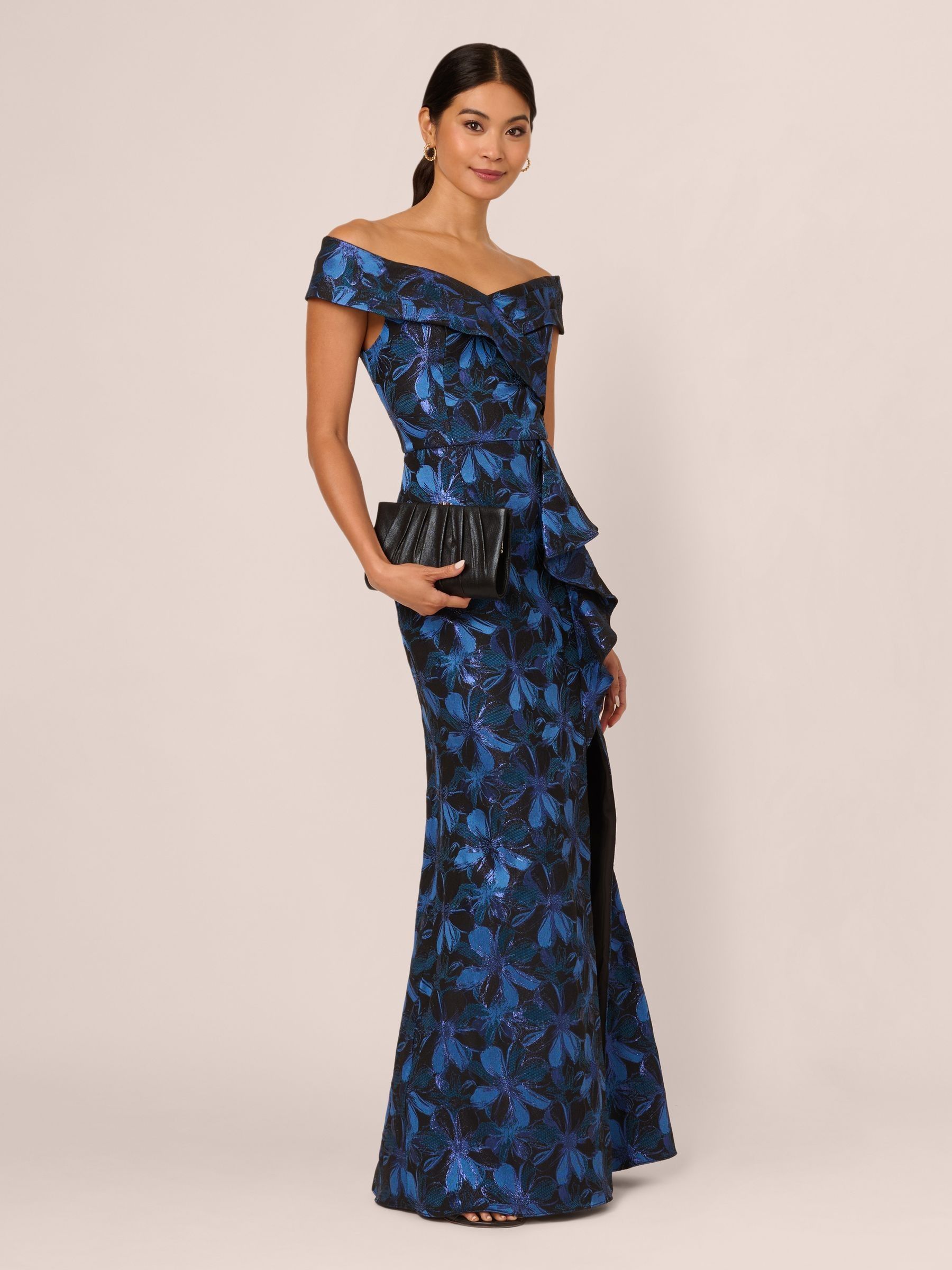 Buy Adrianna Papell Blue Off Shoulder Jacquard Gown from Next USA