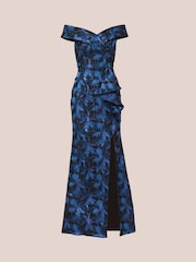 Adrianna Papell Blue Off Shoulder Jacquard Gown - Imagen 6 de 7