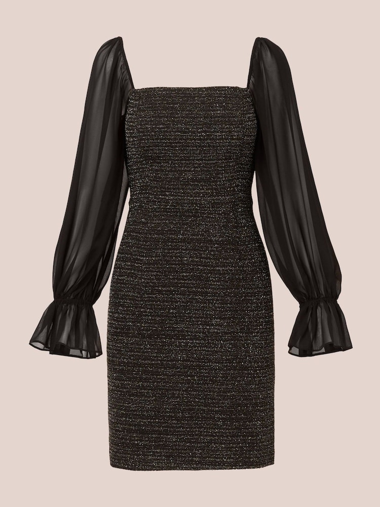 Adrianna Papell Metallic Boucle Combo Black Dress - Image 6 of 7