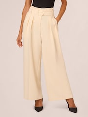Adrianna Papell Solid Woven White Trousers With Belt - Image 1 of 7