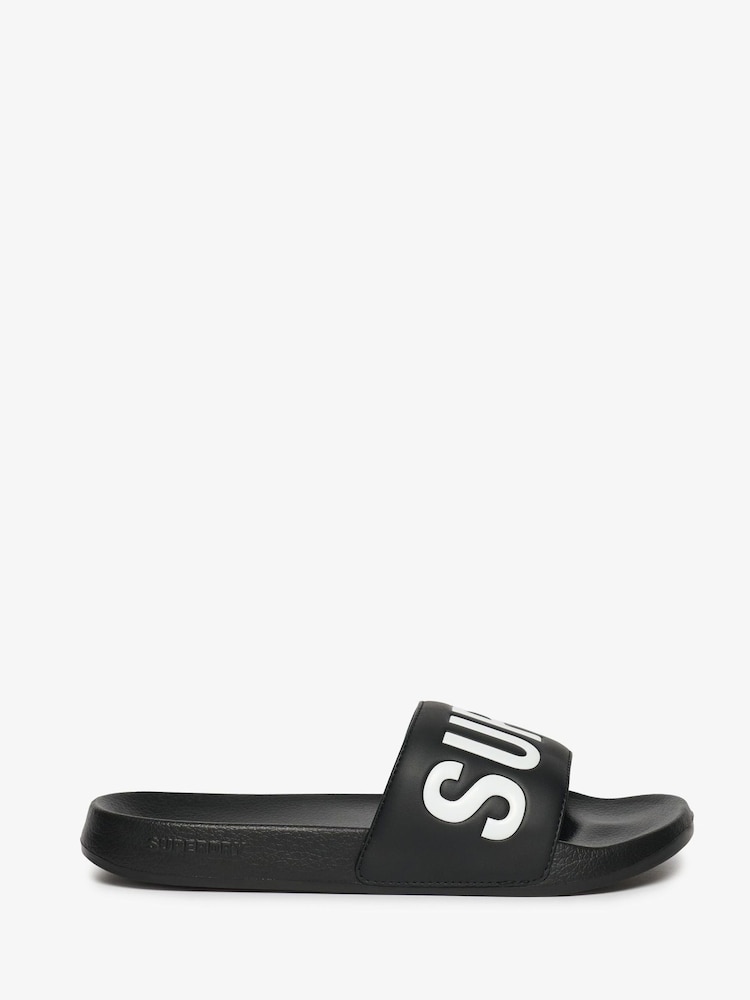 Superdry Black Core Graphic Pool Sliders - Image 1 of 8