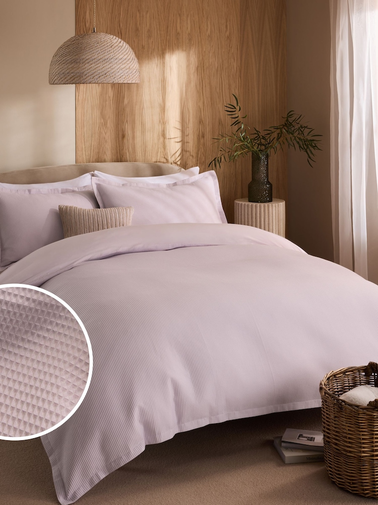 Purple LIlac Waffle Duvet Cover and Pillowcase Set - Image 1 of 4