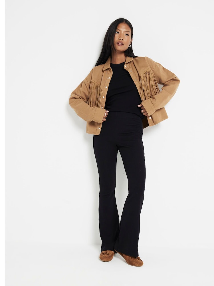 River Island Petite Black 2 Piece Ribbed T-Shirt and Flare Leggings Set - Image 1 of 6