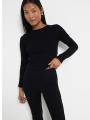 River Island Petite Black 2 Piece Ribbed T-Shirt and Flare Leggings Set - Image 2 of 6