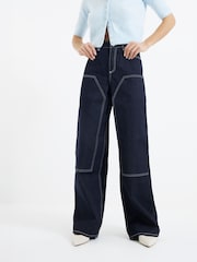 River Island Blue Carpenter Barrel 100% Cotton Jeans - Image 1 of 6