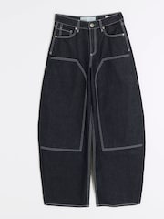 River Island Blue Carpenter Barrel 100% Cotton Jeans - Image 5 of 6