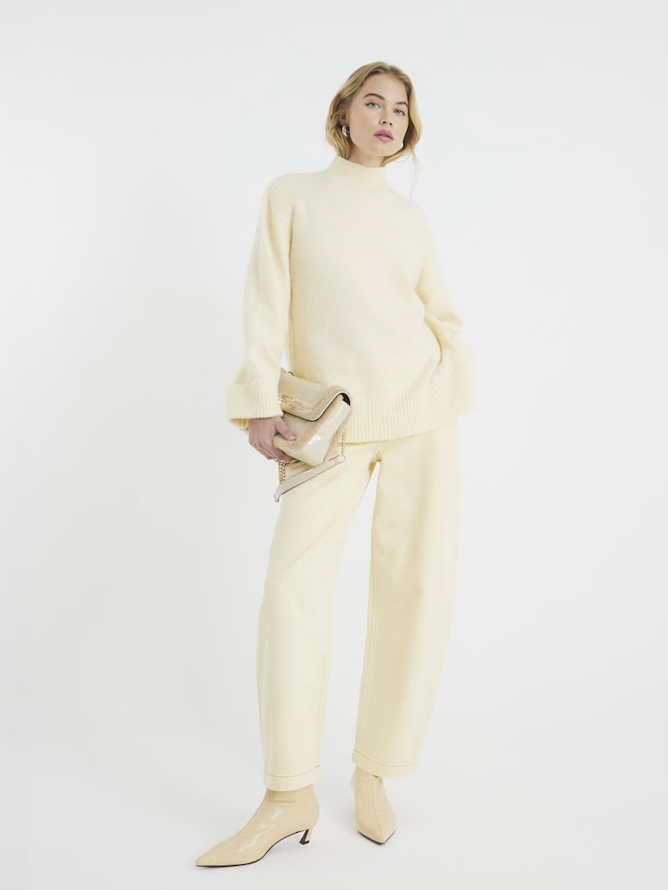 River Island Buttermilk Yellow Seamed Barrel Jeans - Image 1 of 6