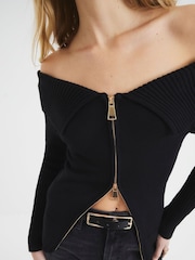 River Island Black Bardot Jumper with Zip - Image 3 of 3