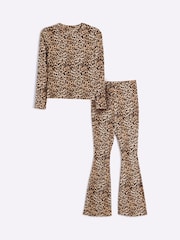 River Island футболка в рубчик из 2 предметов со звериным принтом и расклешенные леггинсы - Image 5 of 8