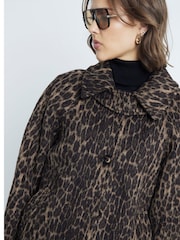 River Island Brown Leopard Print Funnel Neck Coat - Image 3 of 5