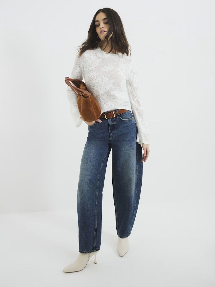 River Island Cream Floral Knit Top - Image 1 of 4