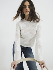 River Island Cream Floral Knit Top - Image 3 of 4
