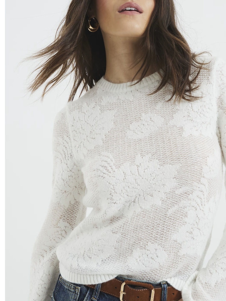 River Island Cream Floral Knit Top - Image 4 of 4