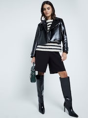 River Island Black Faux Leather Crop Trench Coat - Image 1 of 6