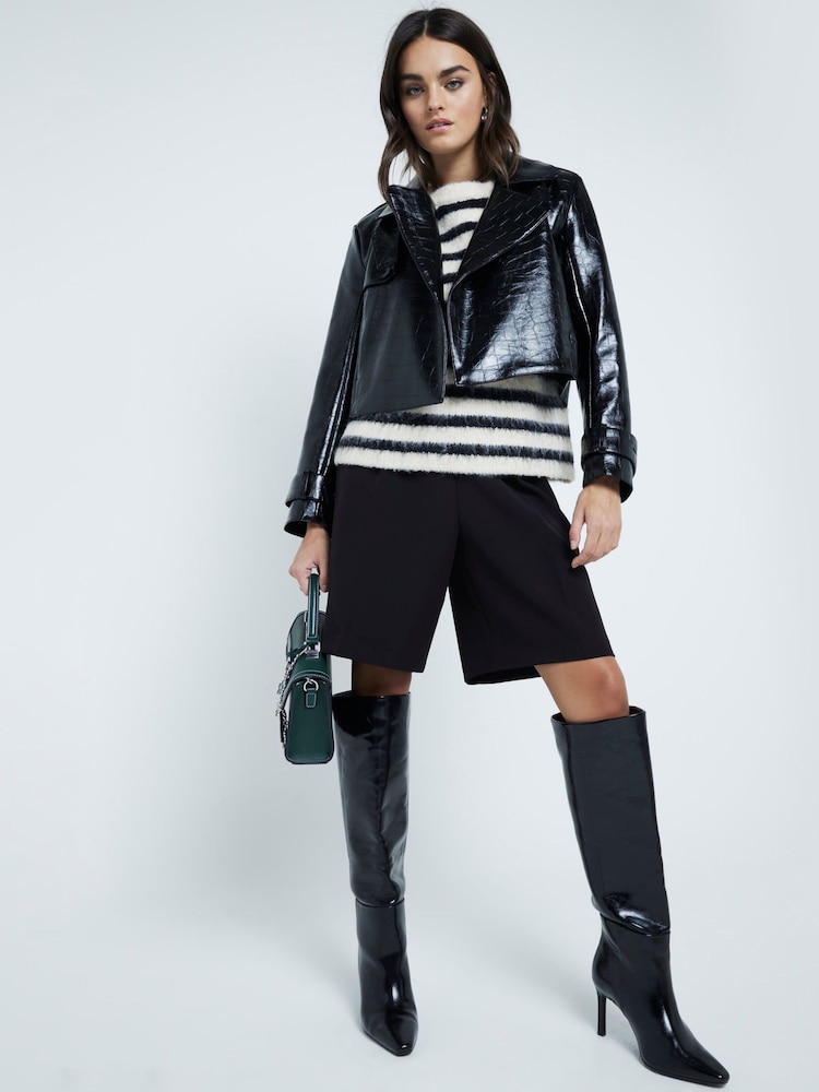 River Island Black Faux Leather Crop Trench Coat - Image 1 of 6