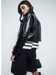 River Island Black Faux Leather Crop Trench Coat - Image 2 of 6