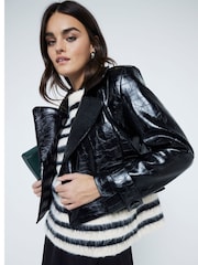 River Island Black Faux Leather Crop Trench Coat - Image 4 of 6