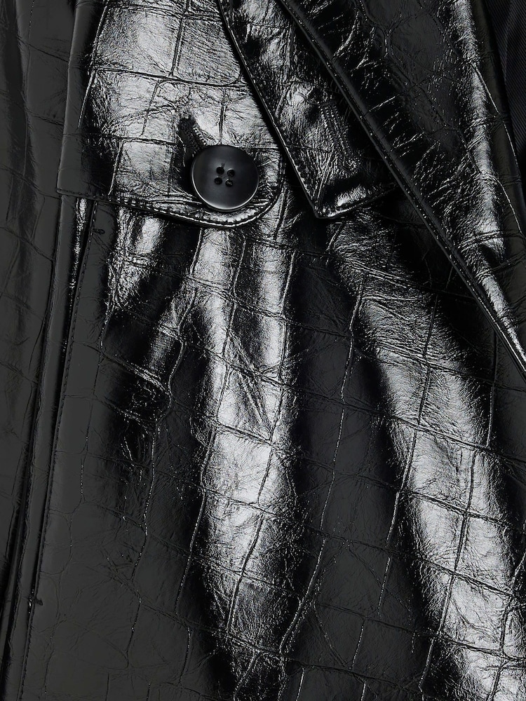 River Island Black Faux Leather Crop Trench Coat - Image 6 of 6