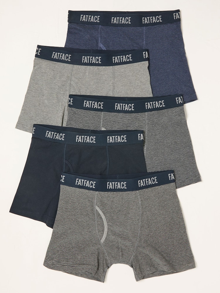 FatFace Navy Grey 5 PAIRS OF STRIPED BOXERS - Image 1 of 2