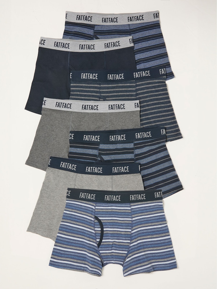 FatFace Navy Grey 7 PAIRS OF STRIPED BOXERS - Image 1 of 2