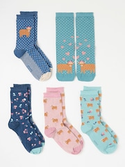 FatFace Multi 5 Pairs of Highland Cow Socks - Image 2 of 2