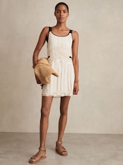 Reiss Cream Charlotte Cotton Crochet-Detail Mini Dress - Image 1 of 6