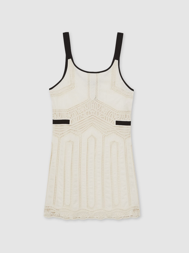 Reiss Cream Charlotte Cotton Crochet-Detail Mini Dress - Image 2 of 6