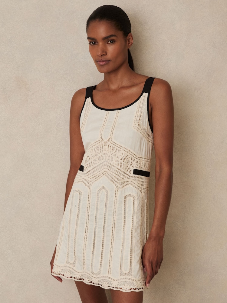 Buy Reiss Cream Charlotte Cotton Crochet-Detail Mini Dress from Next USA