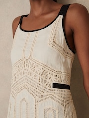 Reiss Cream Charlotte Cotton Crochet-Detail Mini Dress - Image 4 of 6
