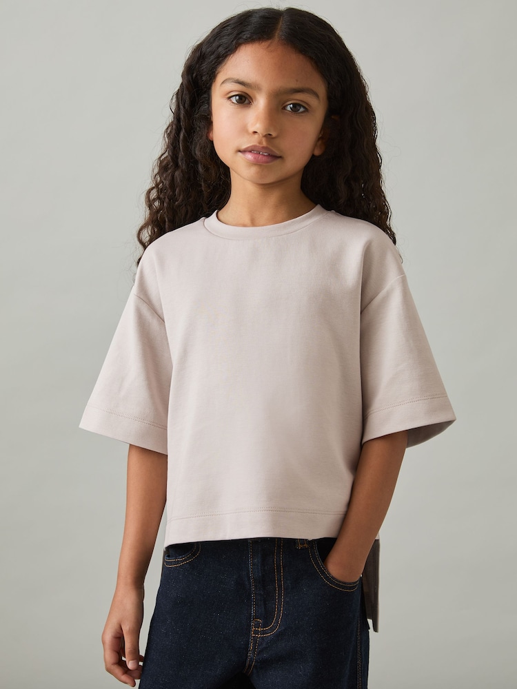 Reiss Stone Anabelle 9-13 yrs Stretch-Cotton Oversized High-Low T-Shirt - Image 1 of 4