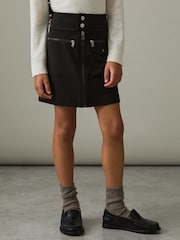 Reiss Black Poppie 9-13 yrs Piqué Zip-Detail Mini Skirt - Image 1 of 4