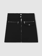 Reiss Black Poppie 9-13 yrs Piqué Zip-Detail Mini Skirt - Image 2 of 4