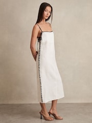 Reiss Ivory Dakota Linen Whipstitch Tie-Strap Midi Dress - Image 1 of 5