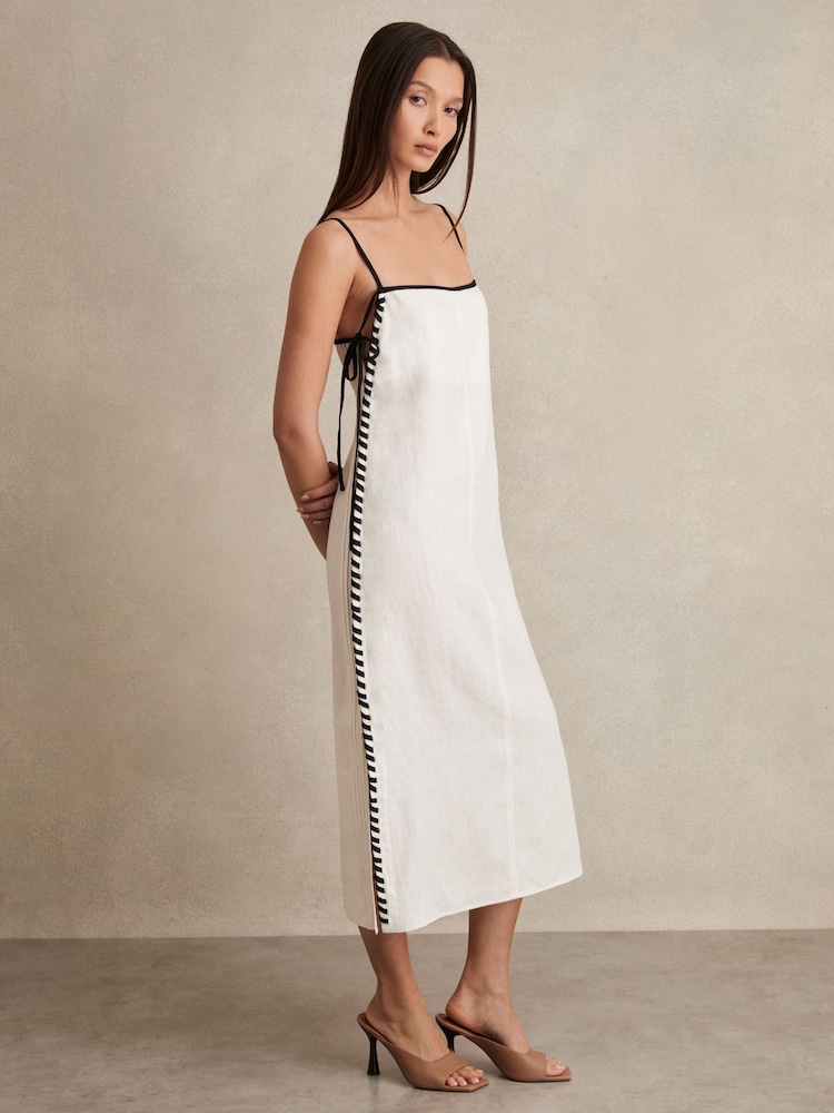 Reiss Dakota Linen Whipstitch Tie-Strap Midi Dress - Imagen 1 de 5 Reiss Dakota Linen Whipstitch Tie-Strap Midi Dress - Imagen 1 de 5