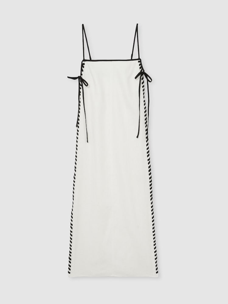 Reiss Ivory Dakota Linen Whipstitch Tie-Strap Midi Dress - Image 2 of 5