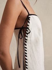 Reiss Ivory Dakota Linen Whipstitch Tie-Strap Midi Dress - Image 3 of 5