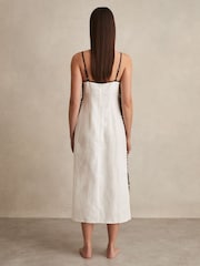 Reiss Ivory Dakota Linen Whipstitch Tie-Strap Midi Dress - Image 4 of 5
