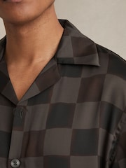 Reiss Brown Reny Chequered-Print Cuban-Collar Shirt - Image 3 of 7