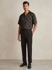 Reiss Brown Reny Chequered-Print Cuban-Collar Shirt - Image 4 of 7