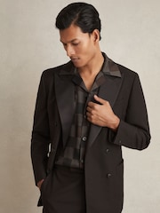 Reiss Brown Reny Chequered-Print Cuban-Collar Shirt - Image 5 of 7
