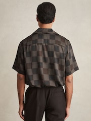 Reiss Brown Reny Chequered-Print Cuban-Collar Shirt - Image 6 of 7